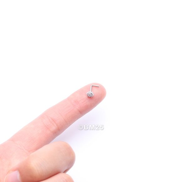 14 Karat White Gold Brilliant Sparkle Flower L-Shaped Nose Ring - Picture 2 of 5